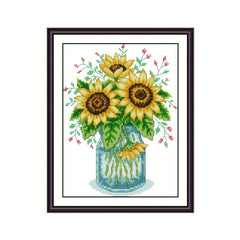 Sunflower Vase Cross Stitch Cloth for Embroidery