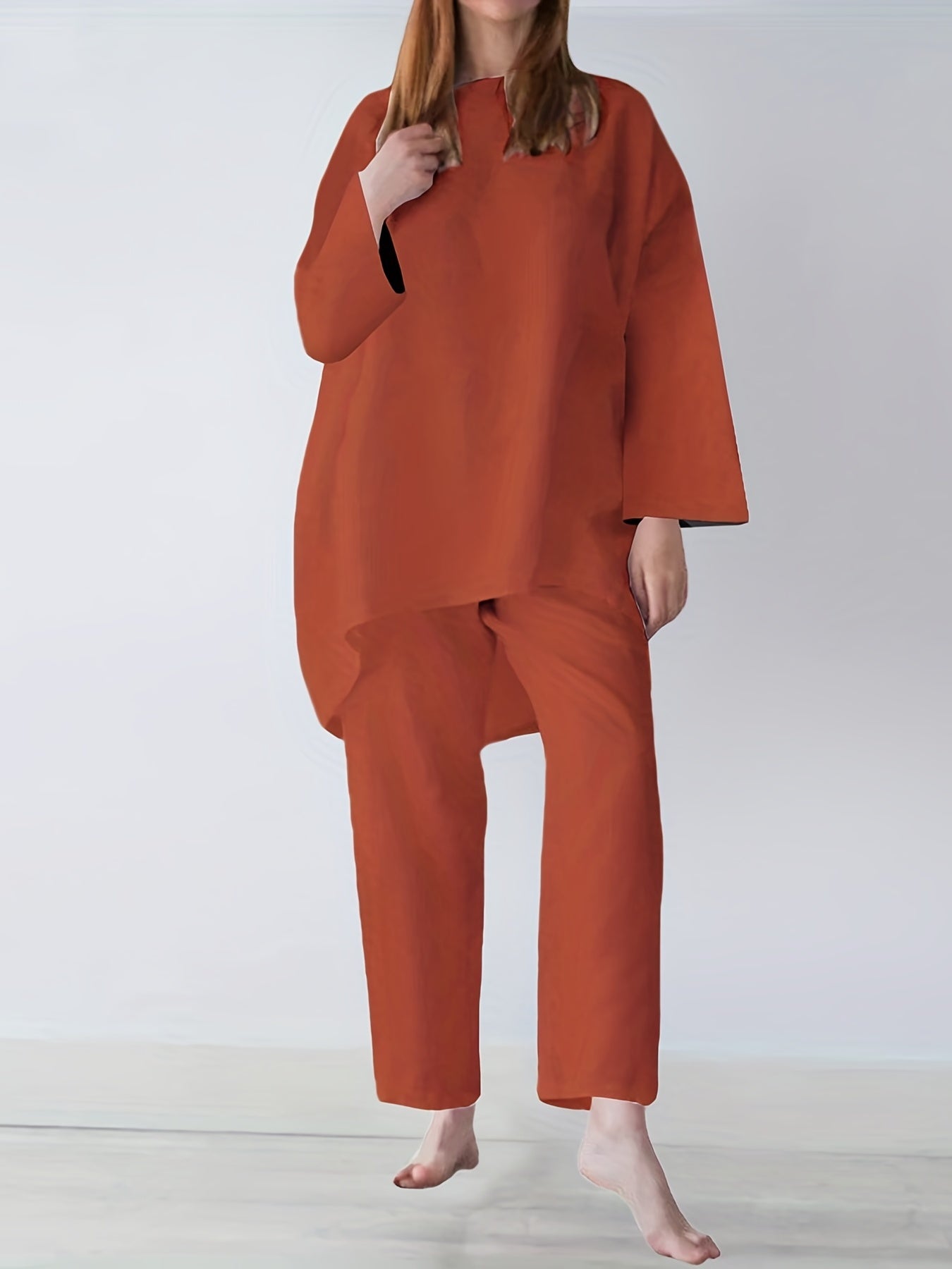 Casual Two Piece Set Long Sleeve Crew Neck Loose Tops & Wide Leg Pants