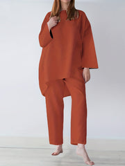 Casual Two Piece Set Long Sleeve Crew Neck Loose Tops & Wide Leg Pants
