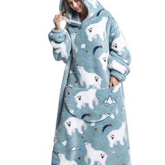Women's Plus Polar Bear Print Plush Flannel Hoodie Nightgown