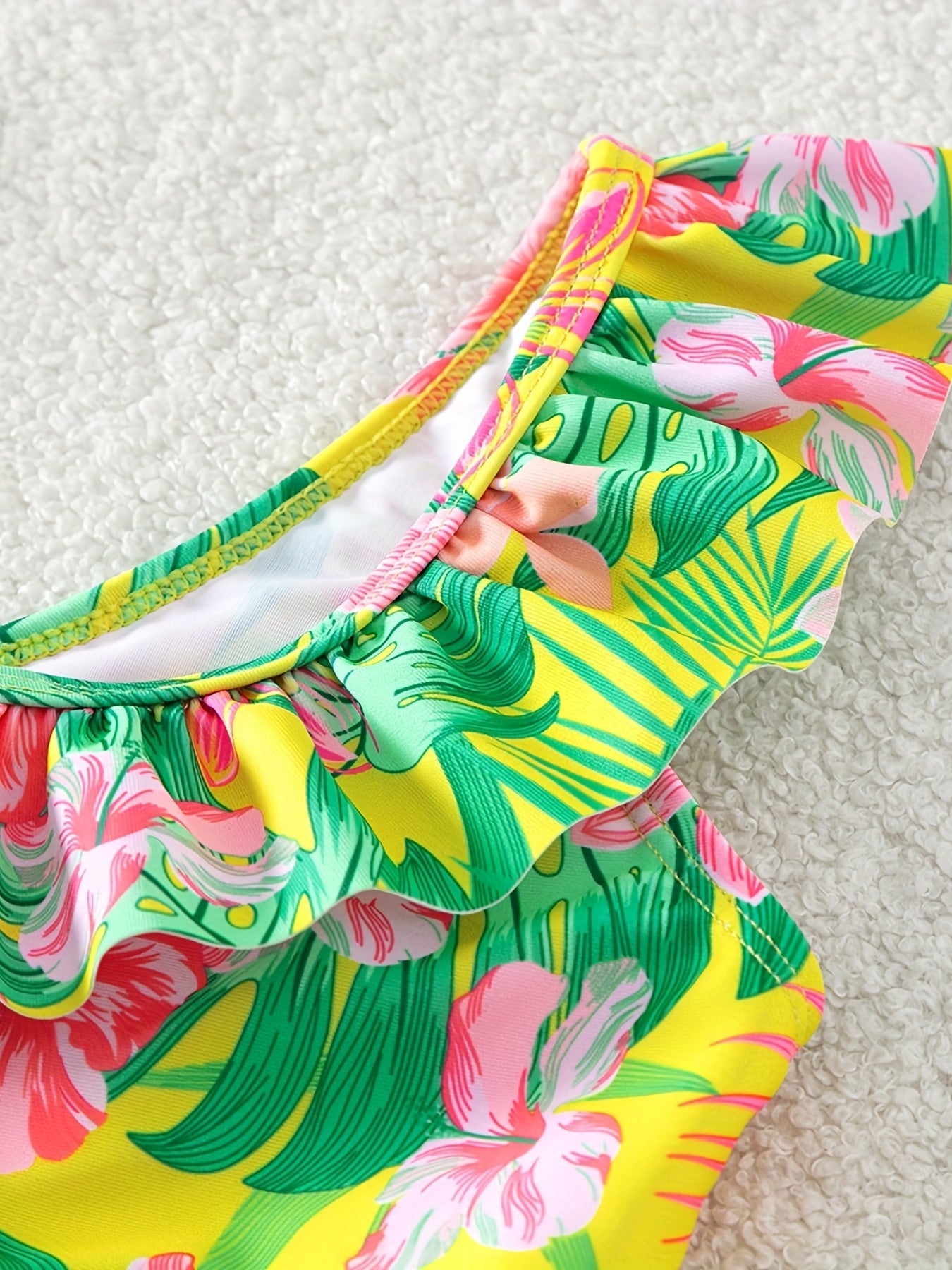 Girl's Tropical Floral Swimsuit Set Ruffle Bikini Cami Top & Briefs