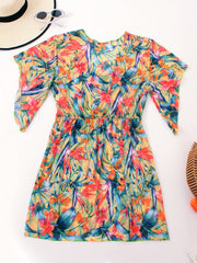 Floral Print V Neck Cover Ups Plus Size