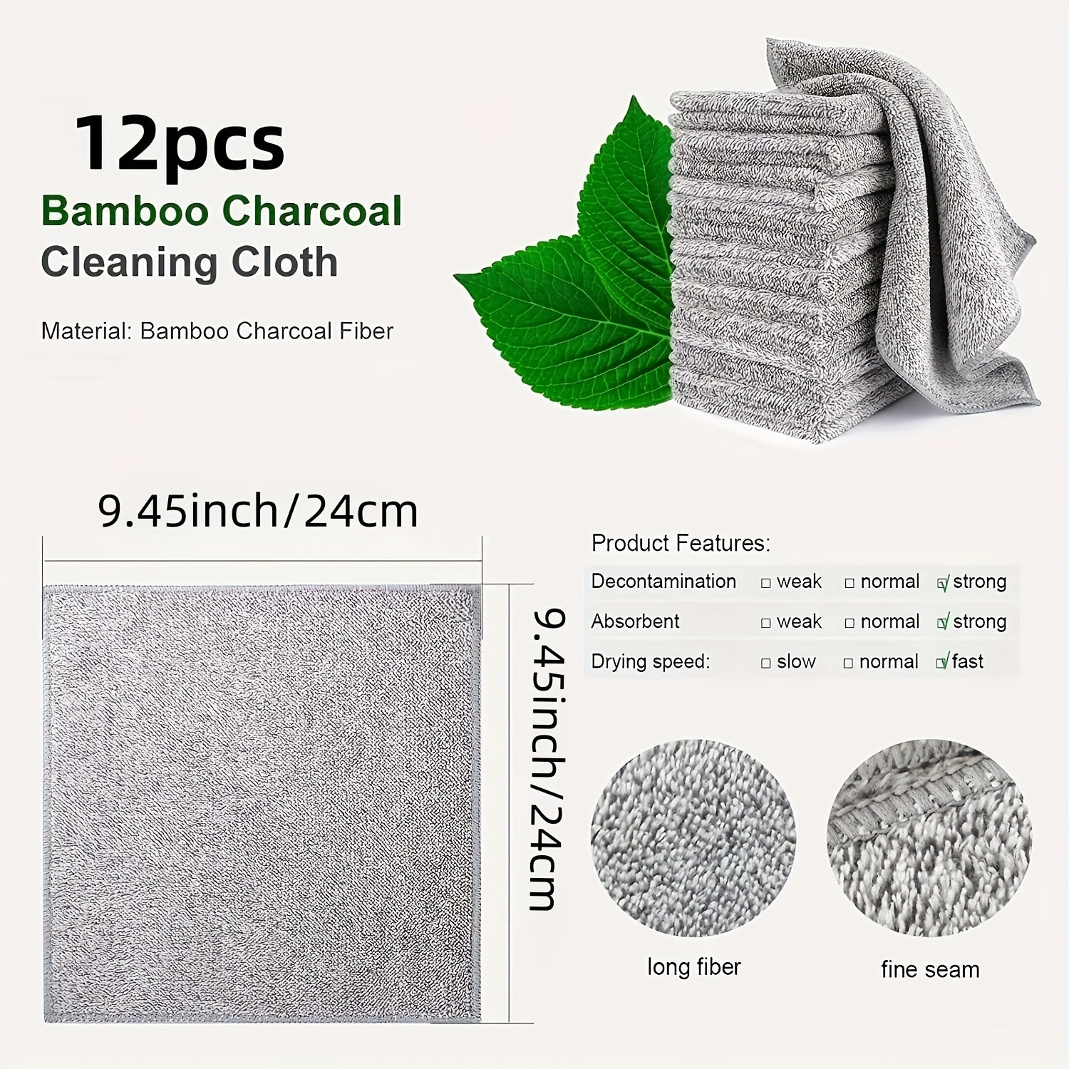 12pcs Absorbent Cleaning Cloth Bamboo Charcoal Fiber Dish Towels