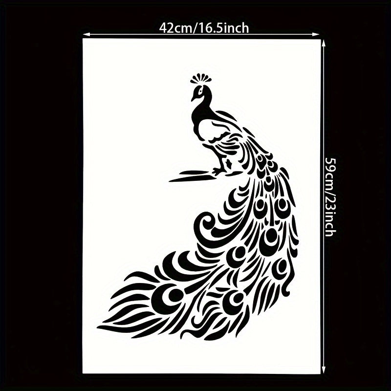 A2 Peacock Pattern Plastic Stencil for DIY Painting on Photo Album Canvas Wall