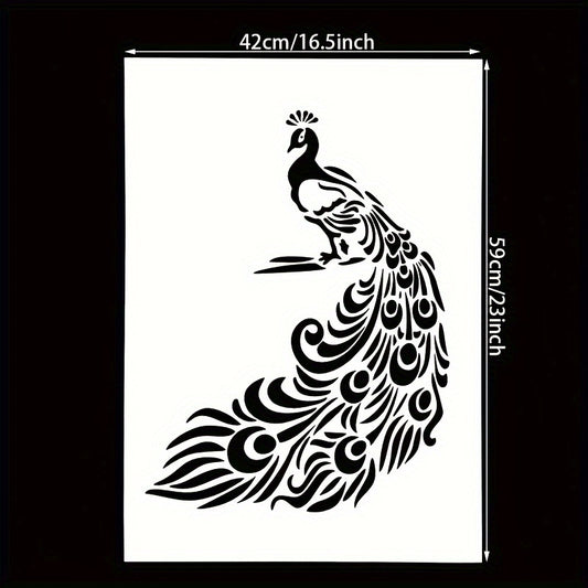 A2 Peacock Pattern Plastic Stencil for DIY Painting on Photo Album Canvas Wall