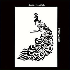 A2 Peacock Pattern Plastic Stencil for DIY Painting on Photo Album Canvas Wall