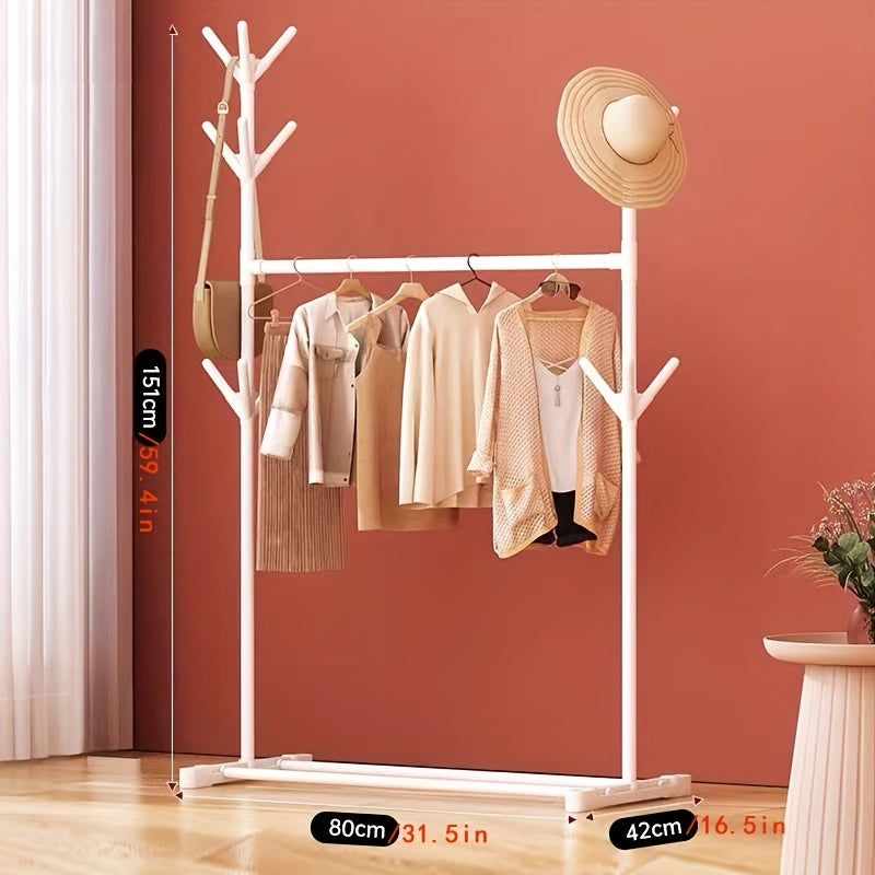 1pc Standing Clothes Rack with Lower Storage and Hooks, Double Bar Drying Rack