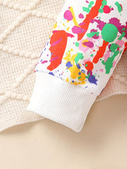Girl's Paint Splash Pattern Cartoon Girl Hoodie & Sweatpants Set