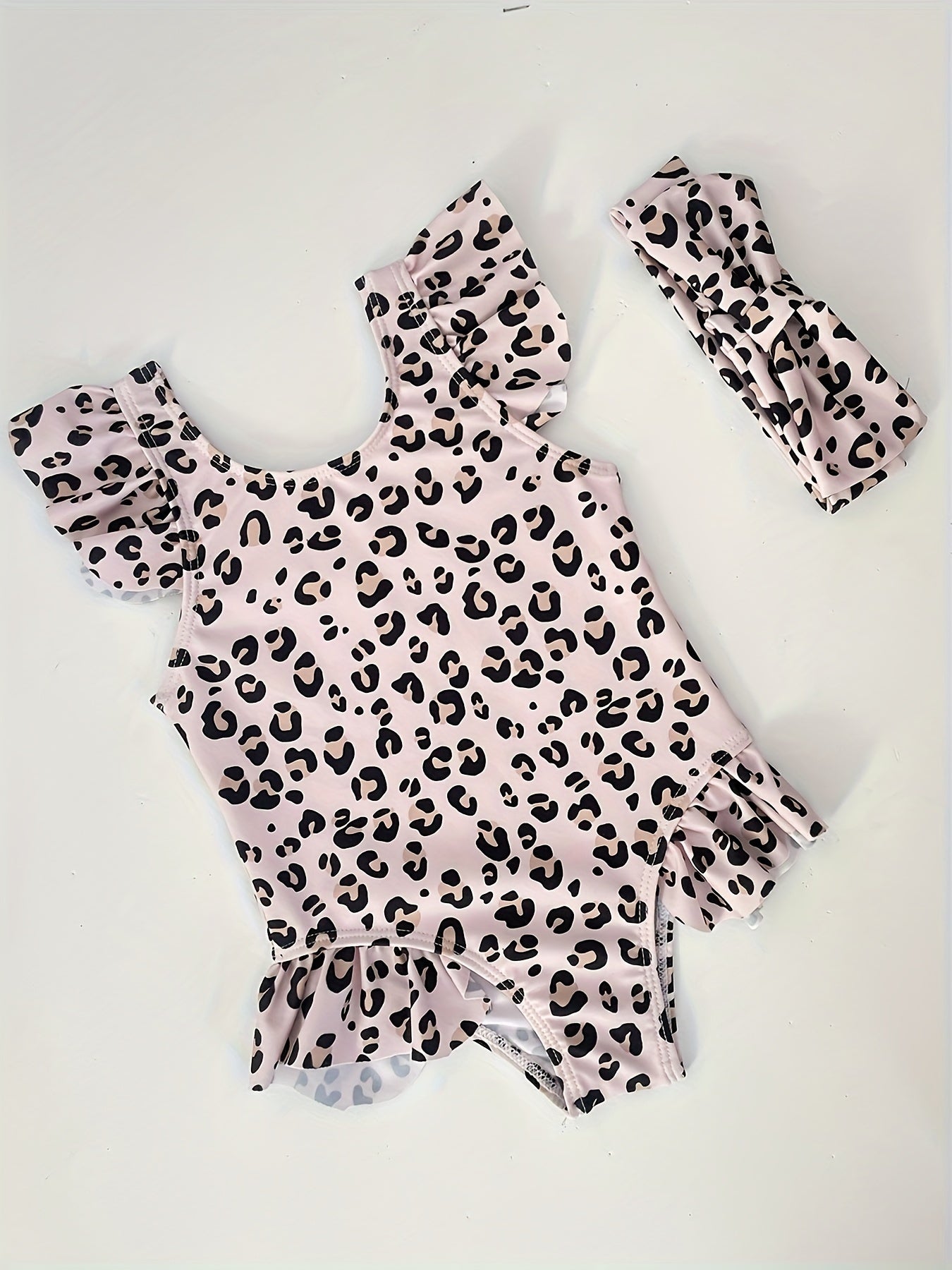 Leopard Print Swimwear With Headband Girls Bathing Suit Summer