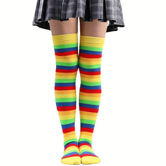 3 Pairs Rainbow Thigh High Socks & Over The Knee Stockings