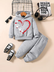 Baby Girl Footprint Heart Graphic Hoodie Pants Set