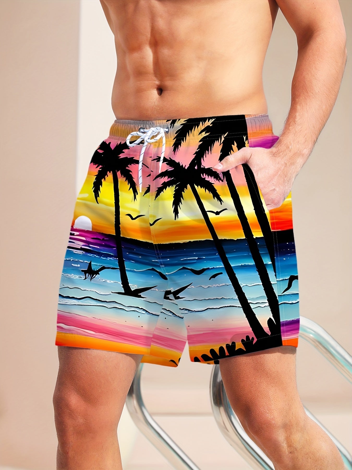 Men's Quick Dry Hawaiian Beach Board Shorts Colorful Swim Trunks