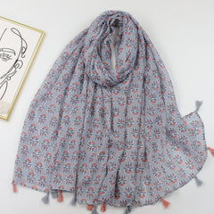 Vintage Floral Print Scarf Boho Tassel Shawl Classic Head Wrap