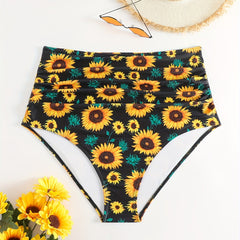 Sunflower Ruched High Waisted Bikini Bottoms