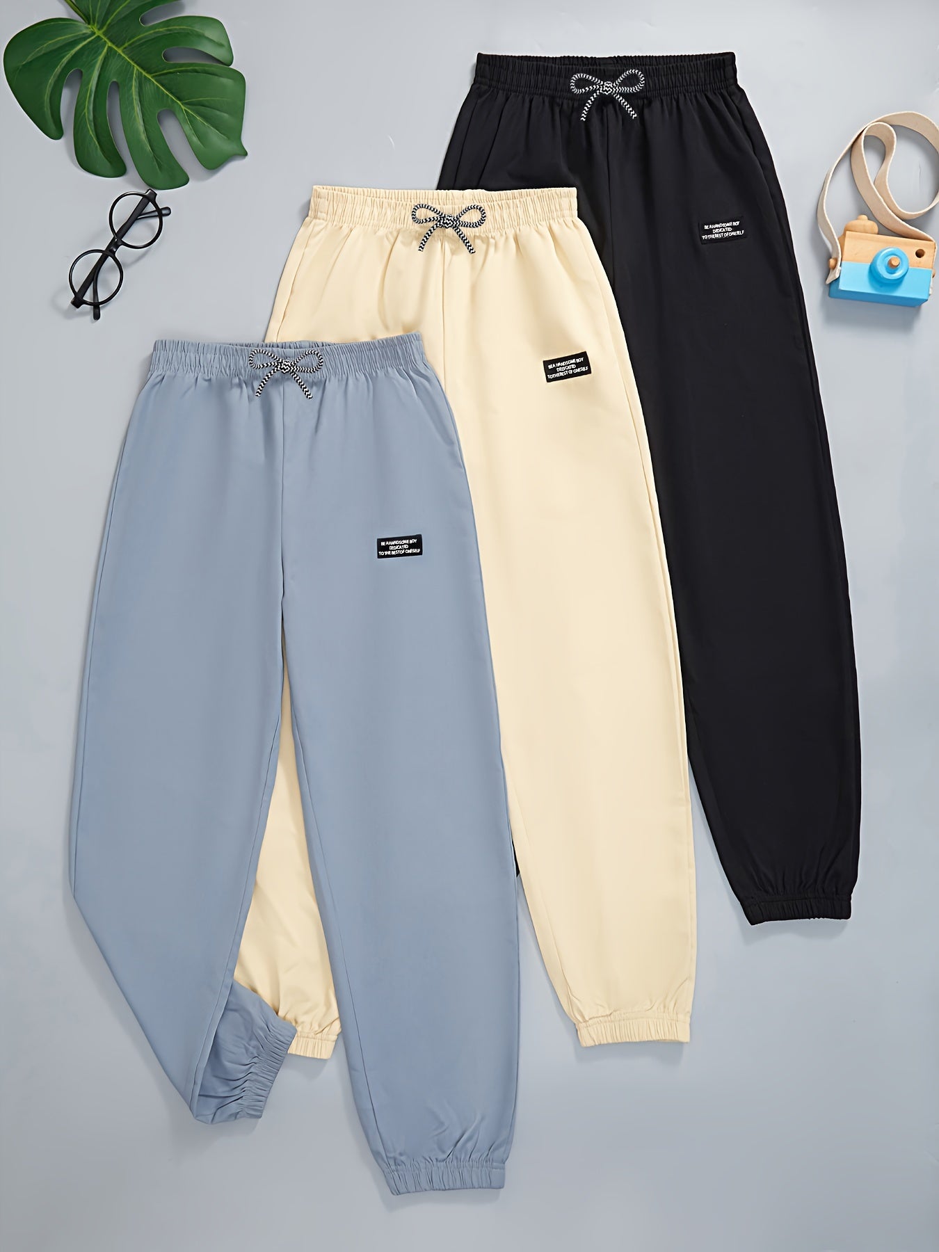 3pcs Kids Bow Decor Elastic Waist Jogger Pants Set for Sports