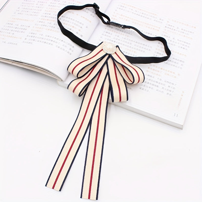 Striped Ribbon Khaki Bow Tie Pre-tied Neckties