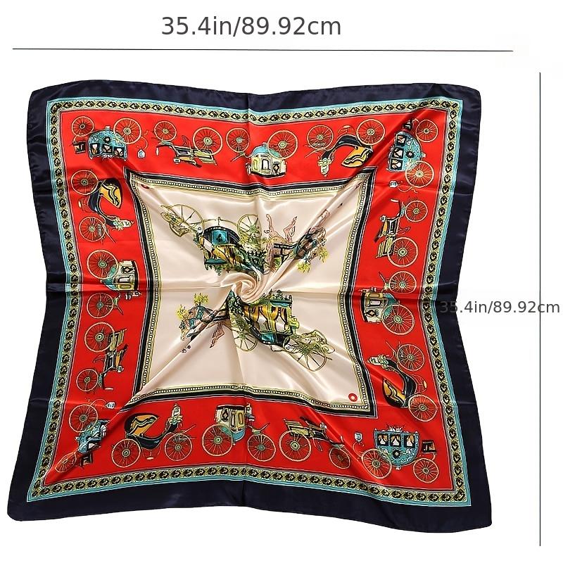 Vintage Satin Scarf Carriage Print Shawl Sunscreen Head Wrap