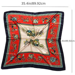 Vintage Satin Scarf Carriage Print Shawl Sunscreen Head Wrap