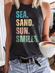 Letter Print Crew Neck Tank Top Casual Sleeveless Tank Top