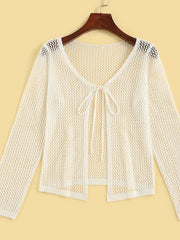 Crochet Coverup Tie Front Long Sleeve Cardigan