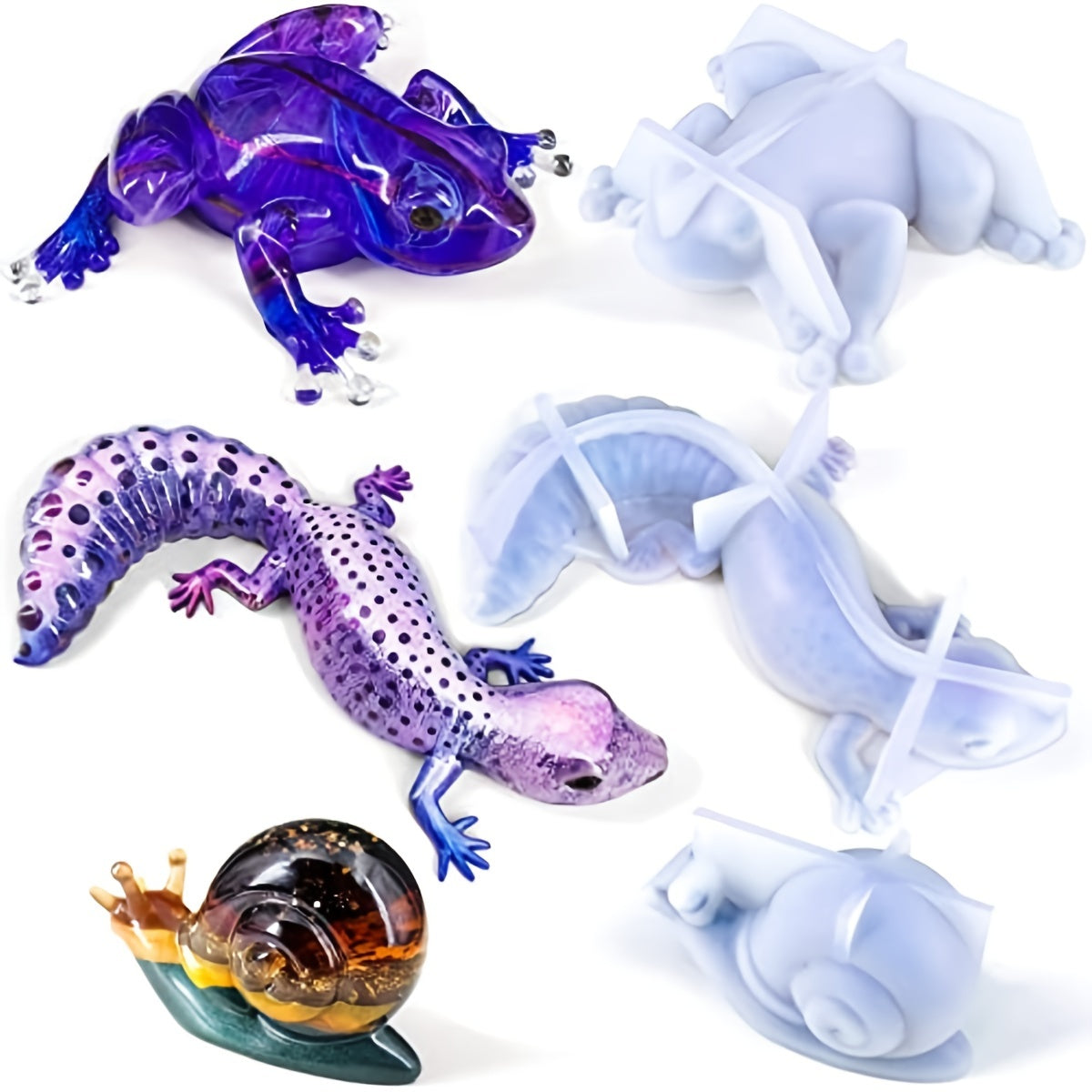 Animal Epoxy Resin Mold 3D Snail Frog Lizard Shape Silicone Mold Decor