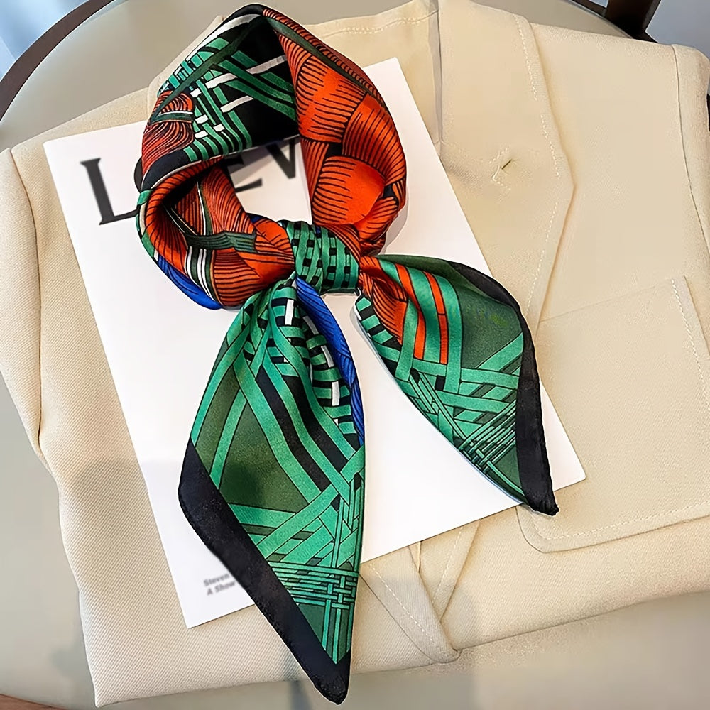 Vintage Print Silk Scarf Classic Square Bandana for Women
