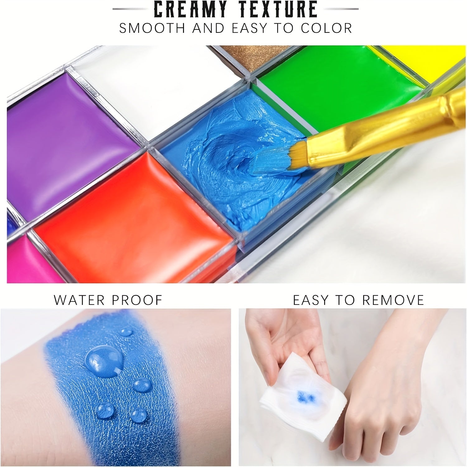 12 Colors UV Face Body Paint Palette with Brushes Waterproof Halloween Cospla