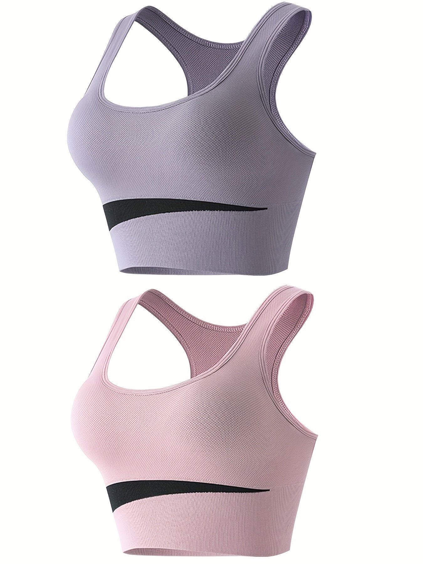 2pcs Colorblock Push Up Sports Bras Breathable & Comfy Shockproof Lingerie