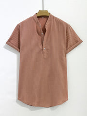Vertical Stripe Print Casual Short Sleeve Shirt for Summer Vacation