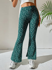 Floral Print Flare Leg Pants High Waist Casual Pants Spring/Fall