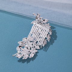 Silver Rhinestone Flower Hair Comb for Girls