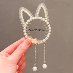 Rhinestone Faux Pearl Tassel Hair Clips for Baby Girls