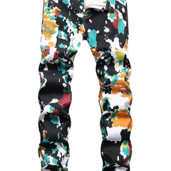 Men's Retro Tie Dye Contrast Jeans Slim Fit Straight Jeans