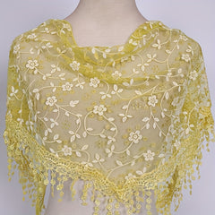 Lace Tassel Floral Scarf Embroidery Triangle Shawl Head Wrap