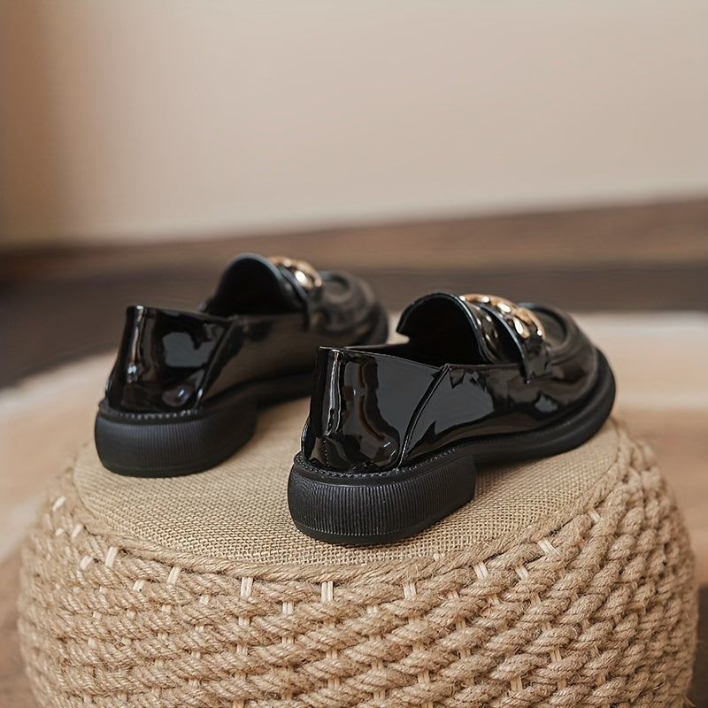 Women's Chunky Heel Loafers with Metallic Chain Detail