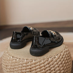 Women's Chunky Heel Loafers with Metallic Chain Detail