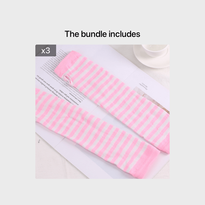 Knitted Striped Fingerless Elbow Gloves Warmer For Christmas Party
