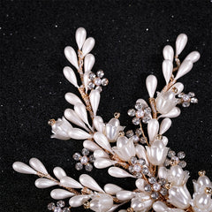 Golden Faux Pearls Hair Combs Rhinestone Headpiece Bridal Accessories