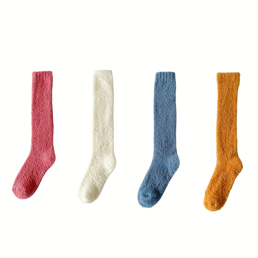 4 Pairs Fuzzy Calf Socks Warm Knee High Stockings for Women