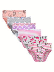 6pk Girls Triangle Panties Cartoon Print 100% Cotton Underwear