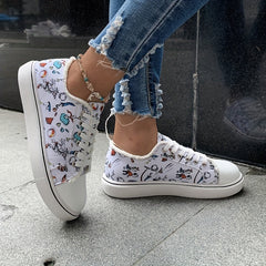 Women's Cartoon Canvas Lace Up Flat Shoes