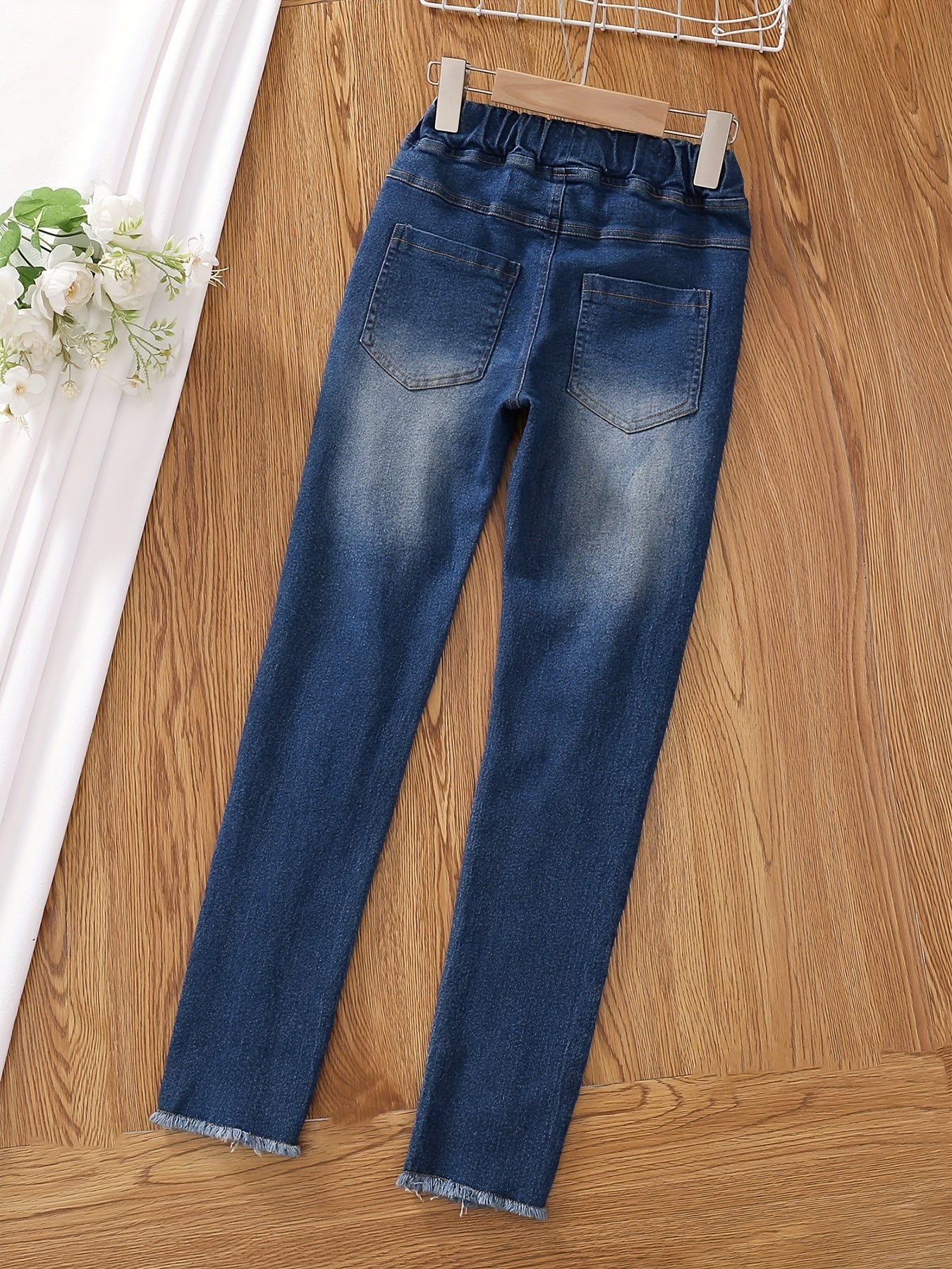 Girls Ultra Skinny Stretchy Jeans Teens Ripped Trousers