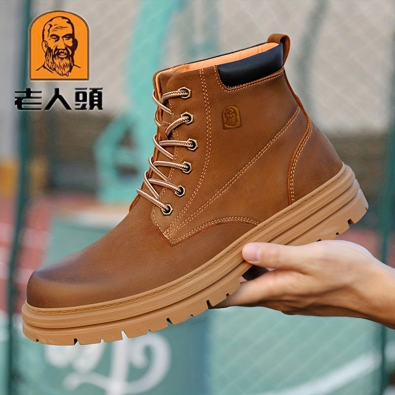 Men's Leather Boots Round Toe Ankle Boots Formal Lace Up Outdoor Boots