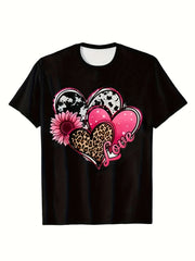 3D Heart Graphic LOVE Print Tee Short Sleeve Summer Sports T-shirt