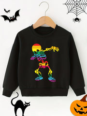 Girls' Gradient Skeleton Print Crew Neck Pullovers Soft Comfy Sweatshirt Tops