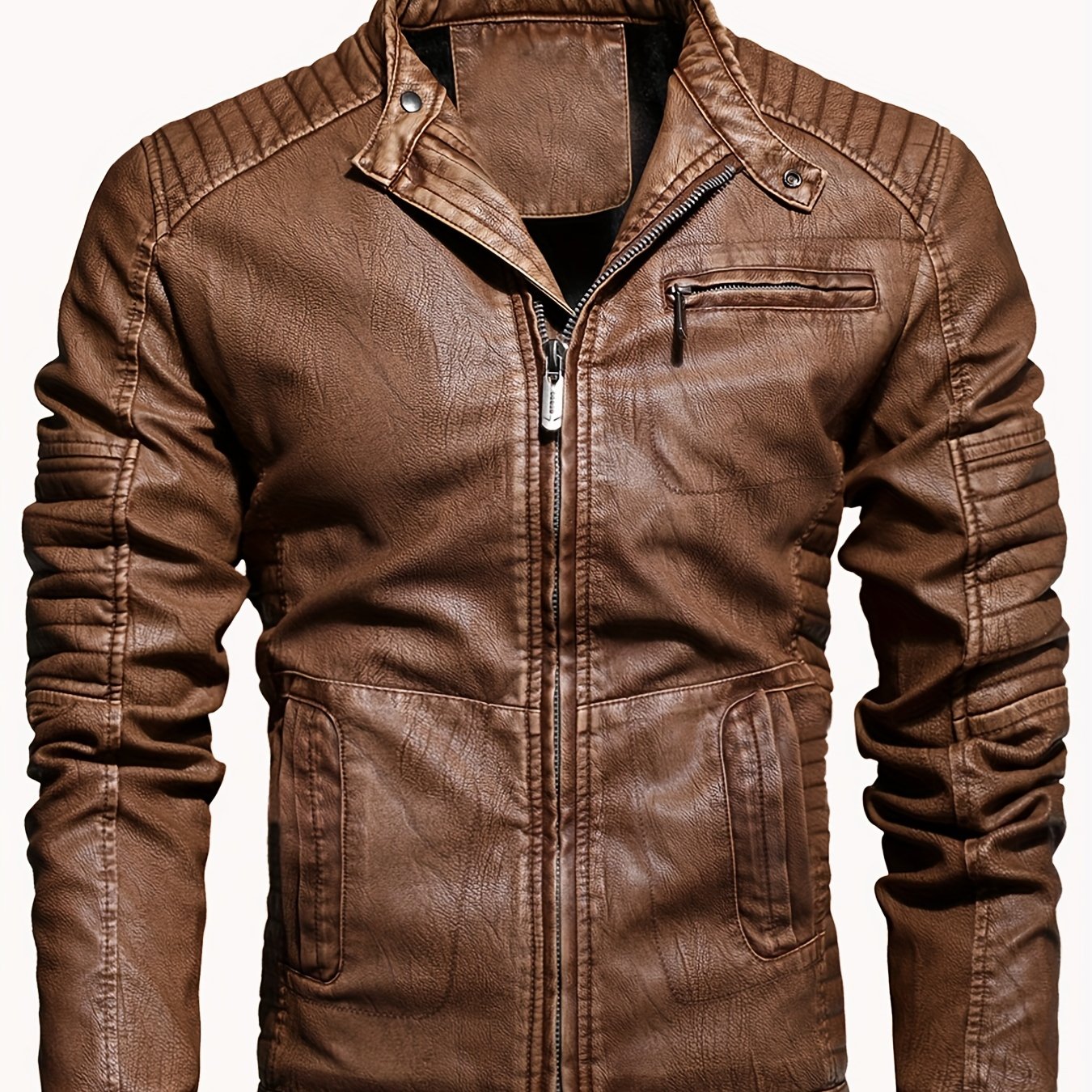 Men's Cozy Fleece PU Biker Jacket