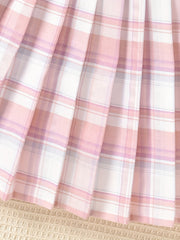Girls Bow Front Button Short Sleeve Blouse Top & Plaid Pleated Skirt Set