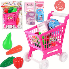 21pcs Kids' Shopping Cart Toy Educational Supermarket Trolley Role Playing Toys