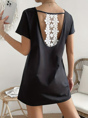 Lace Back Cut Out Dress Short Sleeve Casual Dress