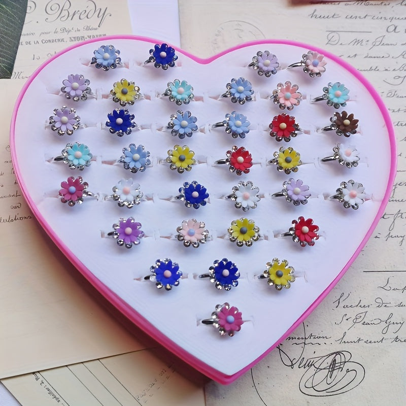 5pcs Alloy Flower Mixed Style Adjustable Children's Rings Set
